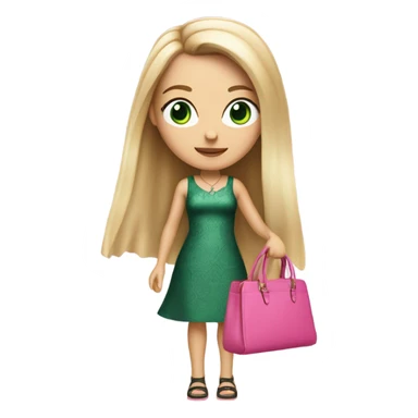 Realistic White girl with Long straight blonde hair and green eyes, tattoos, full body wearing pink dress, holding pink handbag sticker
