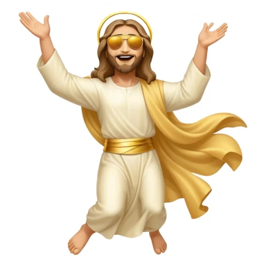 dancing figure of rejoicing Jesus with golden  sunglases sticker