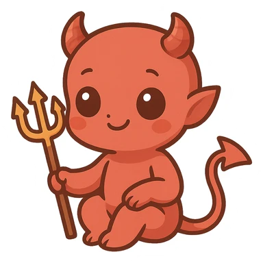 cute devil, chibi style, big eyes, tiny horns, smiling sticker
