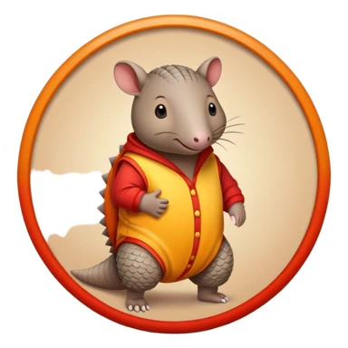 armadillo wearing pajamas with red, orange, and yellow colors inside a circle sticker