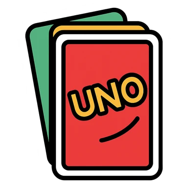 Uno card stack, icon style, clean lines, flat colors, minimalistic look sticker