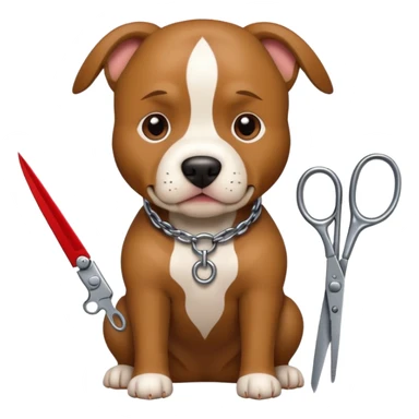 Pitbull dog with scissors  sticker