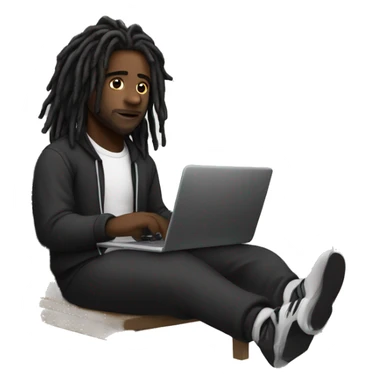 Black-guy-with-dreads-wearing-black-trackstuit-sitting-down-on-chair facing-foward-focused-on-laptop-computer- sticker
