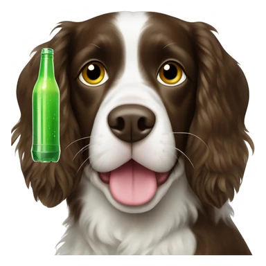 Springer spaniel with a green drink sticker