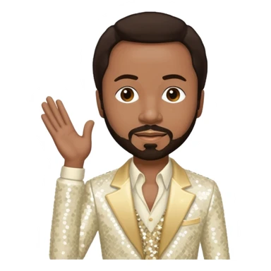 Maurice White from Earth, Wind & Fire with dark brown hair, ivory sequin outfit sticker