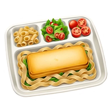 rectangle tray meal with  pasta, salad desert sticker