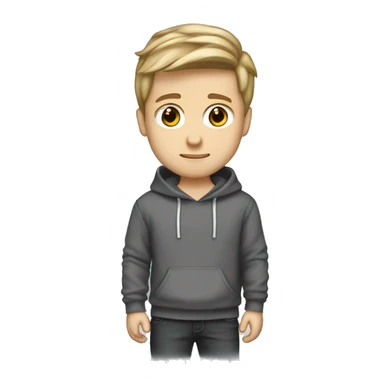 I want you to create a chibi emote, man, White complexion, hairstyle combed forward dark blonde with lighter highlights, sweatshirt beWhite complexion, dark blonde hairstyle with lighter highlights, hoodie  sticker