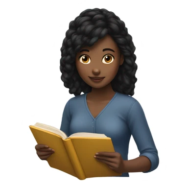 girl reading book black hair sticker