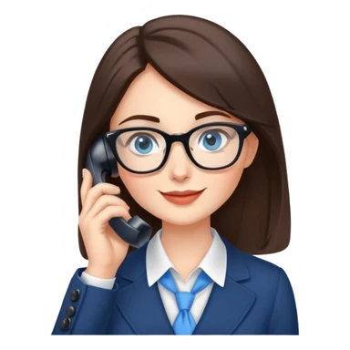 Elegant brunette office lady with glasses happy blue eyes talking on a phone  sticker