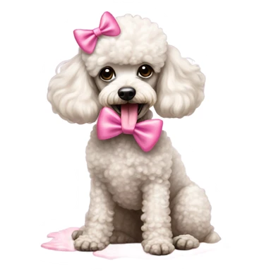 miniature poodle with a pink bow on the head licking i cream off the floor  sticker
