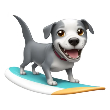 Dog surfing with a shark sticker