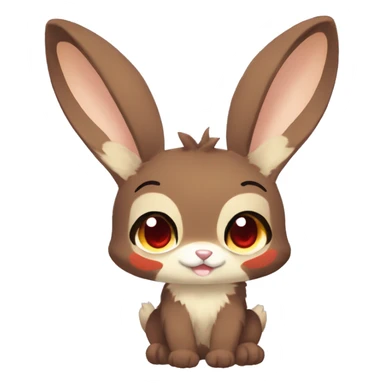 Cute, Chibi, Kemono-style, Anthro, Fur-Sona, Dark-Brown, Normal-type-Ground-type Tan-Rabbit-Fakémon with Dark-Red eyes, beige belly, beige paws, beige feet, beige freckles, full body sticker