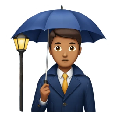 Man with umbrella + streetlight reflection, Midnight Wanderer. sticker