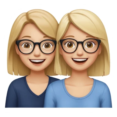 two girls laughing and having fun. one is blonde without glasses, another one is brown haired with glasses. they are supportive and cute sticker