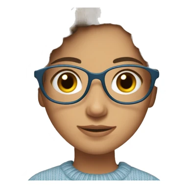 hispanic girl, long brown hair, brown eyes, full body, glasses, young, light blue winter sweater sticker