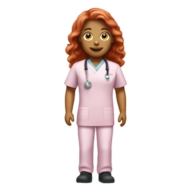  Long Red hair nurse in pink scrubs  sticker