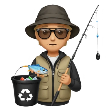 man fishing, caught trash bag on rod sticker