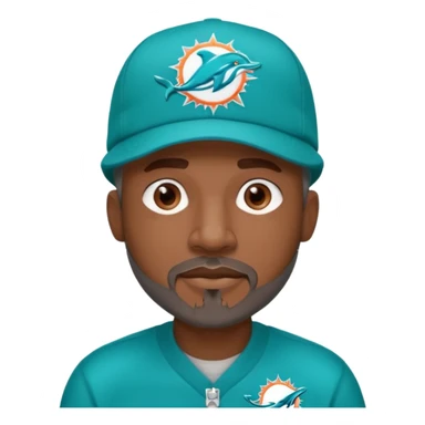 Black man with gray goatee wearing a Dolphins cap sticker