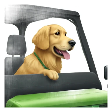 Golden retriever driving a green jeep full sticker