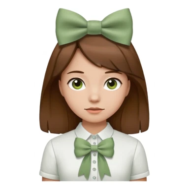 girl brown hair with sage green bow white shirt sticker