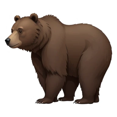 Realistic dark brown grizzly bear on all four legs, minimalist style, natural pose, side view, darker fur sticker