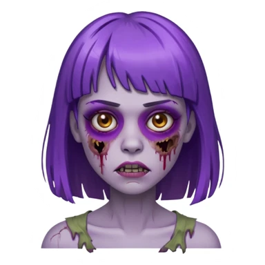 Zombie girl, with bangs above her eyebrows, purple highlights in her dark blonde hair, thin eyebrows. sticker