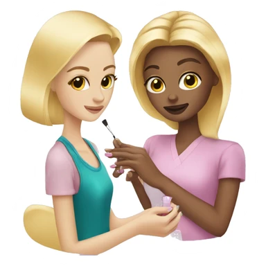 Blonde girl gets a manicure sticker