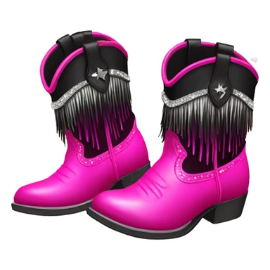 Realistic hot pink to black ombre pair of fashion cowgirl boots with sparkly shiny glitter fringe on them. sticker