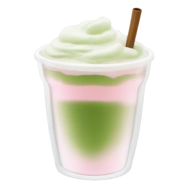 Clear long cup, no handle, with light pink drink, matcha foam on top sticker