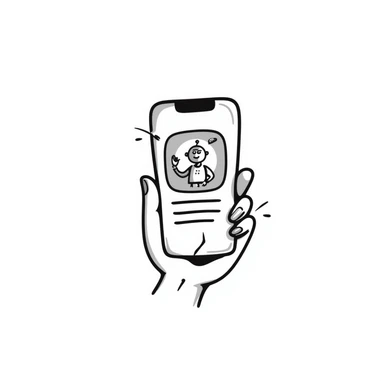 Hand holding an iPhone with WhatsApp open, chatting with a robot or AI bot sticker