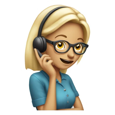 blond Woman wearing glasses on a phone call talking animatedly  sticker