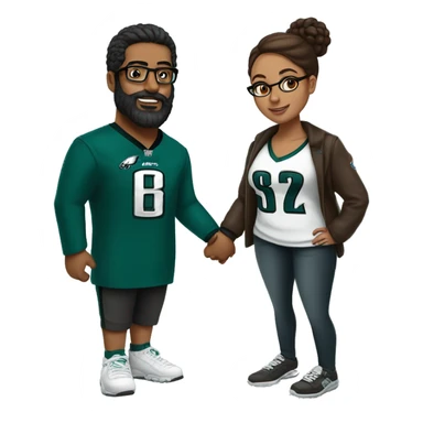 Brown guy with beard mustache and brown girl with glasses and her hair in a bun in Philadelphia eagles clothes holding hands sticker