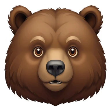 Cinematic Noble Grizzly Bear Portrait Emoji, Poised and regal, with a massive, powerful build and a thick, rugged deep brown fur, piercing deep-set soulful eyes, Simplified yet sharp and sophisticated features, highly detailed, glowing with a soft, dignified glow, high shine, intelligent and formidable, stylized with an air of untamed wilderness, focused and attentive, soft glowing outline, capturing the essence of a watchful and commanding guardian, so majestic it feels as though it could lumber out of the screen with effortless authority! sticker