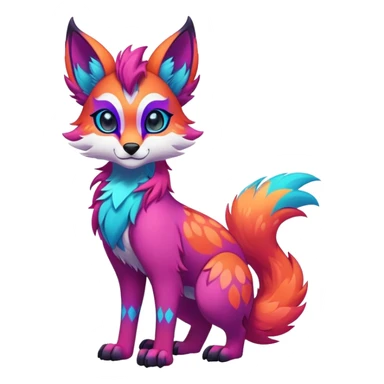 Neon-colored multi-colored cute cool exotic Falvie-Fionbri-fantasy-creature-fursona, full body, with random markings sticker