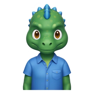 blue Dinosaur wear shirt, front face sticker