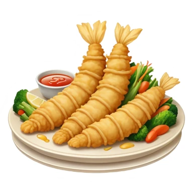 Cinematic Realistic Tempura Dish Emoji, depicted as lightly battered and fried seafood and vegetables rendered with delicate textures and crisp, inviting lighting. sticker