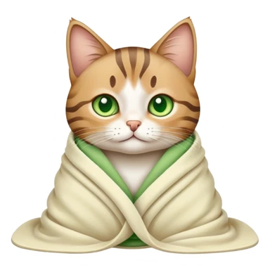 Cute tabby cat with green eyes wrapped in a blanket sticker
