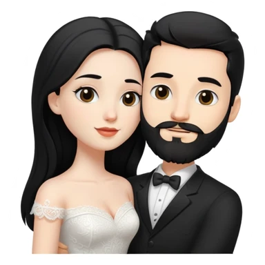 couple of newlyweds hugging, white skin man with black hair and beard; white skin woman with long black hair and black eyes sticker