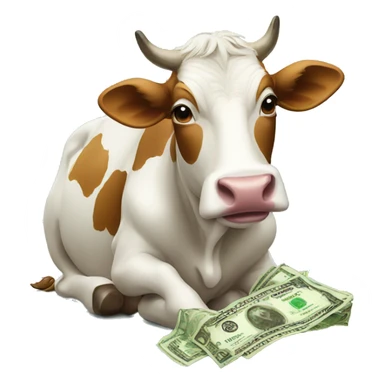 cow eating money sticker