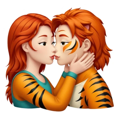 Redhead and Asian tiger kissing sticker