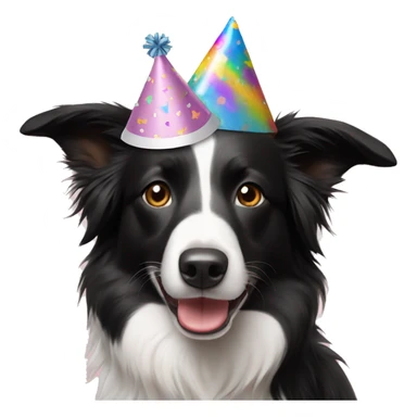 Border collie wearing a birthday hat sticker