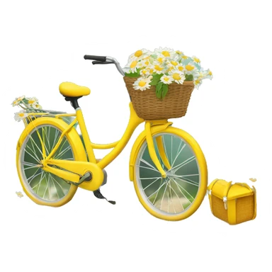 Yellow beach style bicycle with basket full of daisies sticker