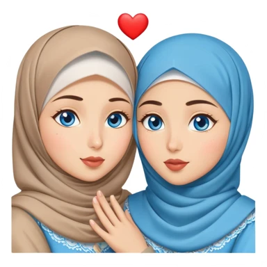 Two Turkish beautiful finish Konya friendly girls blue eyes with hijab and heart dress and Scattering kisses outside  sticker