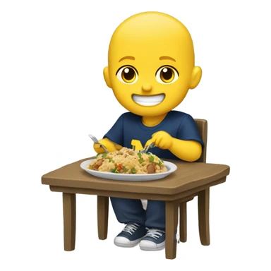 bald blonde boy enjoying his meal in Michigan wolverines shirt  sticker