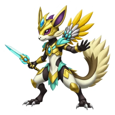 Colorful masked armored leathery scaly furry Meloetta-Manectric-Solgaleo-Raikou-Pokémon-Digimon-Fakémon-fusion-hybrid-creature sticker
