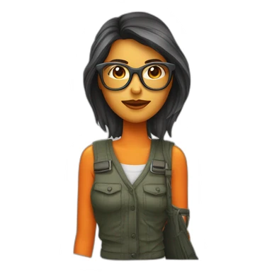 Mujer vestida de naranjado con gafas y escoba sticker