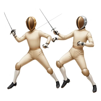 Two fencers in symmetrical stances, with crossed épées in front of them. Their forms are elegant and precise, showcasing the balance and strategy of fencing. The background features a blurred fencing piste, with subtle motion lines to emphasize the elegance and speed of the sport. sticker