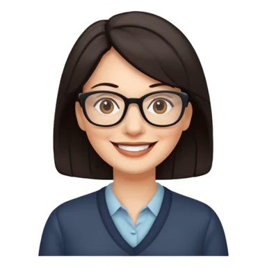 50 y.o. woman dark hair smile, glasses sticker