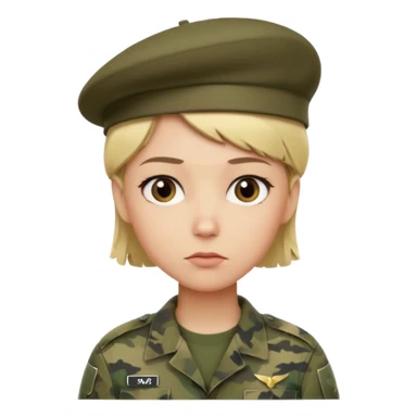 a soldier with short blonde hair in camo man in a beret  sticker