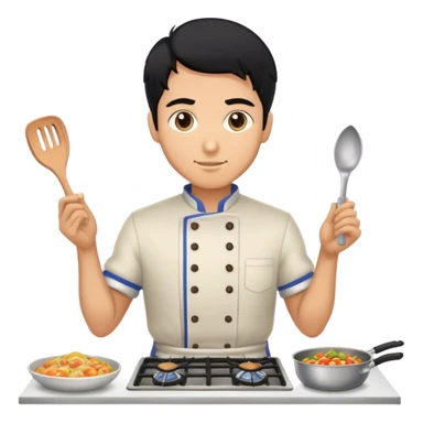 A black haired man cooking sticker